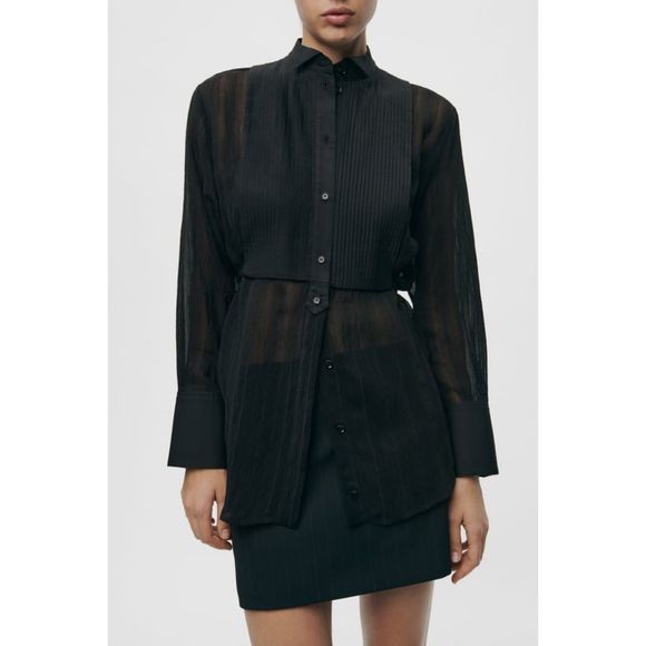 ZARA PLEATED YOKE SHIRT ZW COLLECTION - Picture 1 of 13